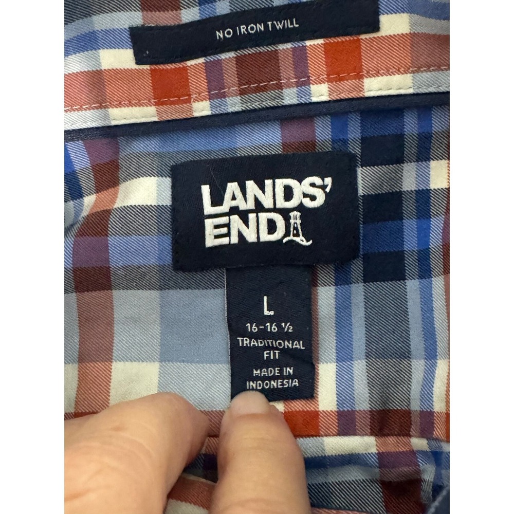 Lands' End Mens Traditional Fit Plaid Button‎ Down Long Sleeve Shirt Large - Picture 6 of 6